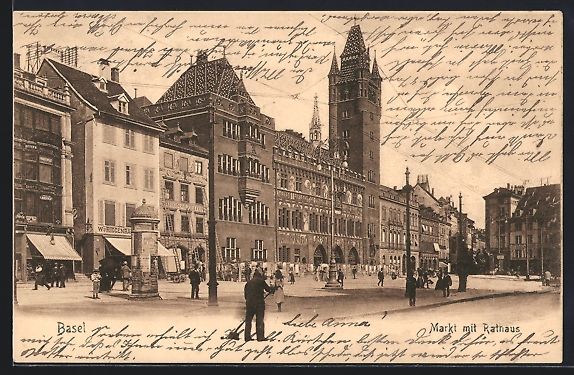 Cartoline postali: AK Basel, Markt mit Rathaus, 1905 – Usato da Berlin venduto da bartko-reher