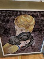 Tableau mosaique  60x65 cm artisanal et tableau aquerelle