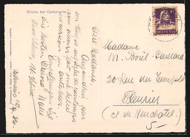 Cartoline postali: AK Cademario, Altes Kirchlein, 1934 – Usato da Berlin venduto da bartko-reher 1
