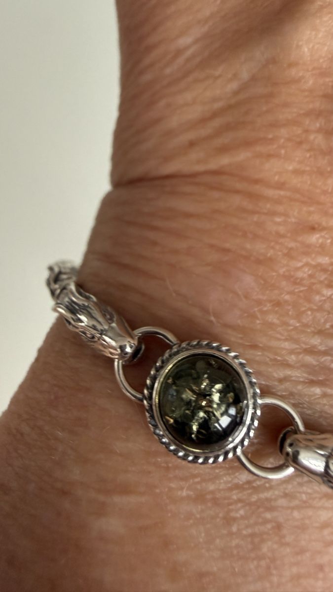 Bracciali & Braccialetti: Silberarmband mit Drachen, grünem Bernstein – Nuovo e nell'imballaggio originale da Ebikon venduto da Leonidas2 5