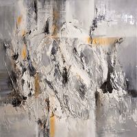 Originalgemälde auf Leinwand 60x60 cm, silbrige Texturen!