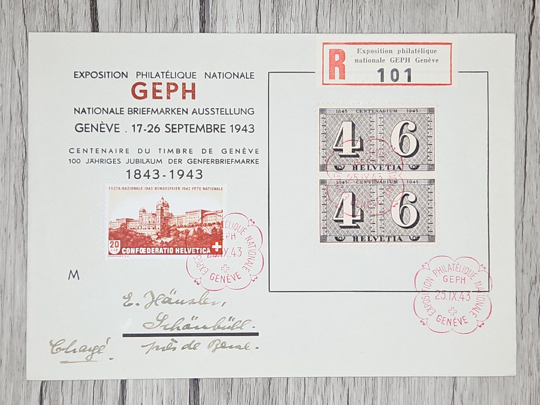 Tutti i francobolli: CL13 Enveloppe + Timbre Suisse 1943 – Usato da Cousset venduto da Patrick_Collections