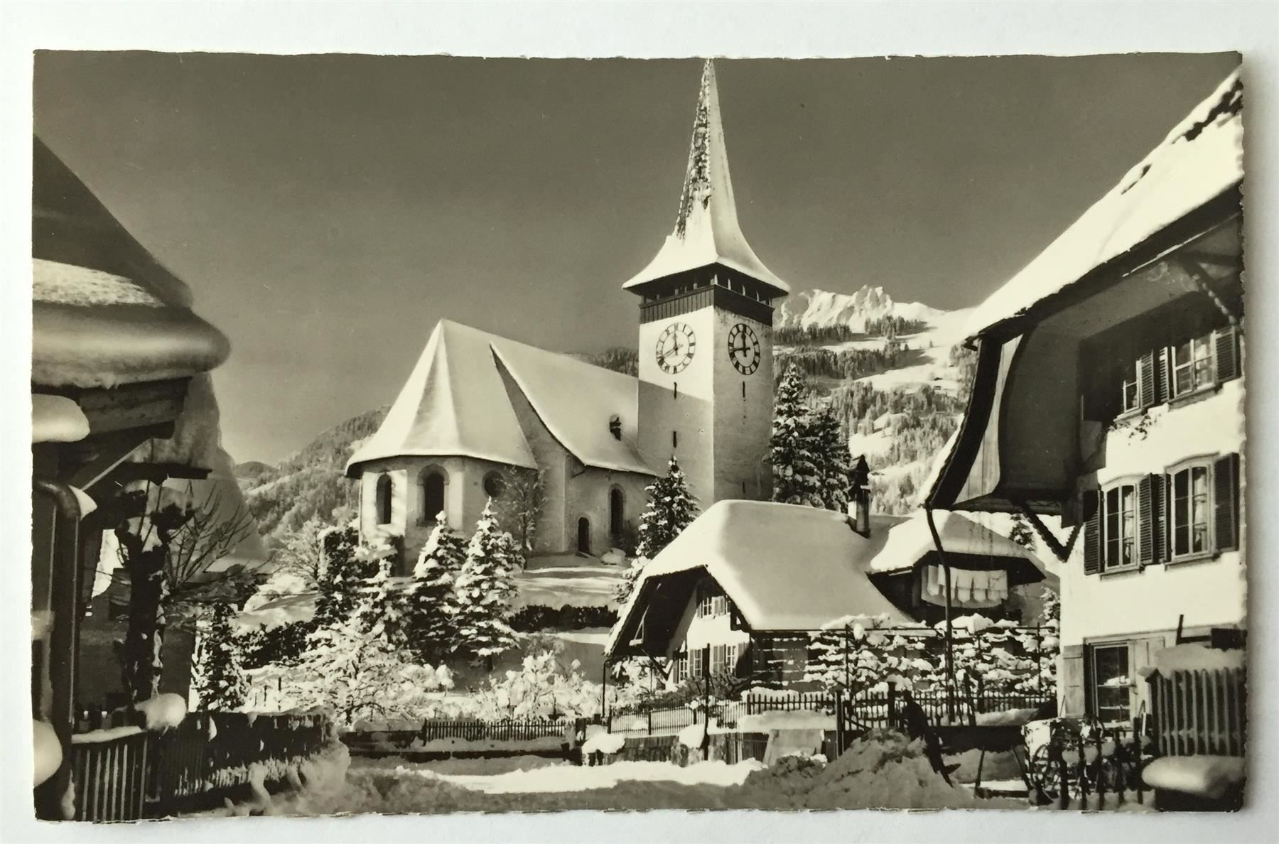 Cartoline postali: FRUTIGEN Dorfpartie mit Kirche – Usato da Jona venduto da philajona