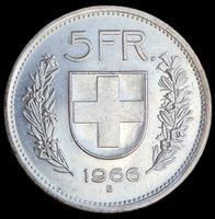 Top Silber 5 Franken 1966 Schweiz Unz