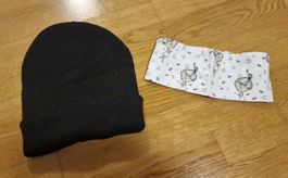 schwarze Kappe und weisses Stirnband - onesize