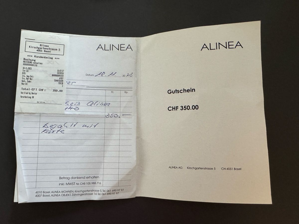 Buoni: Alinea Gutschein CHF 350 – Nuovo e nell'imballaggio originale da Zürich venduto da Porto_Cervo