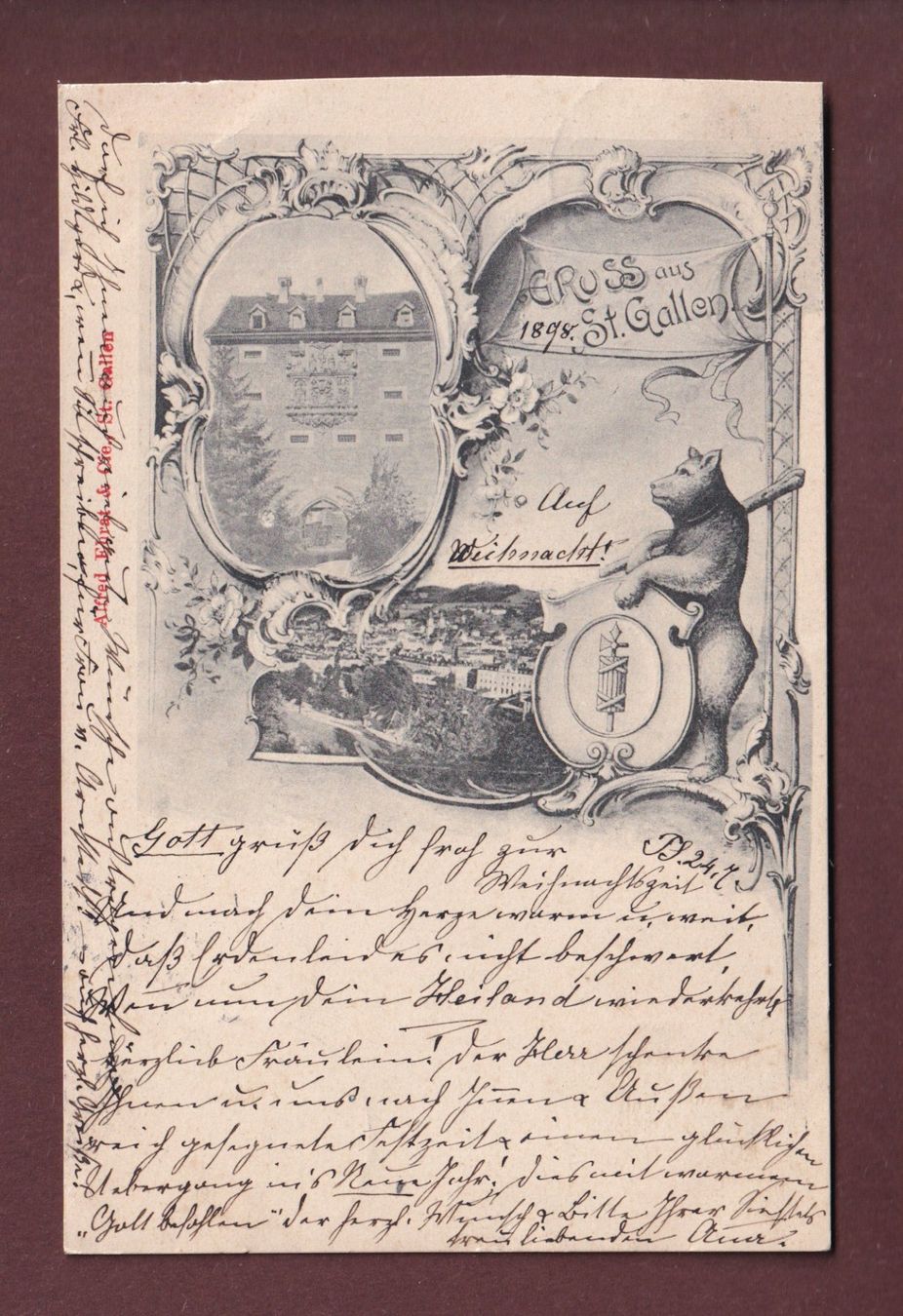 Cartoline postali: Gruss aus ST. GALLEN - 1898 – Usato da Pully venduto da nicecards