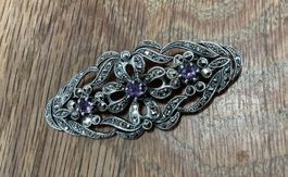 Grosse Art Deco Brosche 925, Markasit & Amethyst um 1930