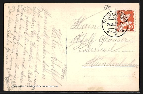 Cartoline postali: Riggisberg, Blick zum Spital Riggisberg – Usato da Berlin venduto da bartko-reher 1