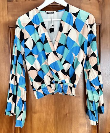 Pittarello Bluse Glockenärmel Gr. M Neu Retro Print Teller