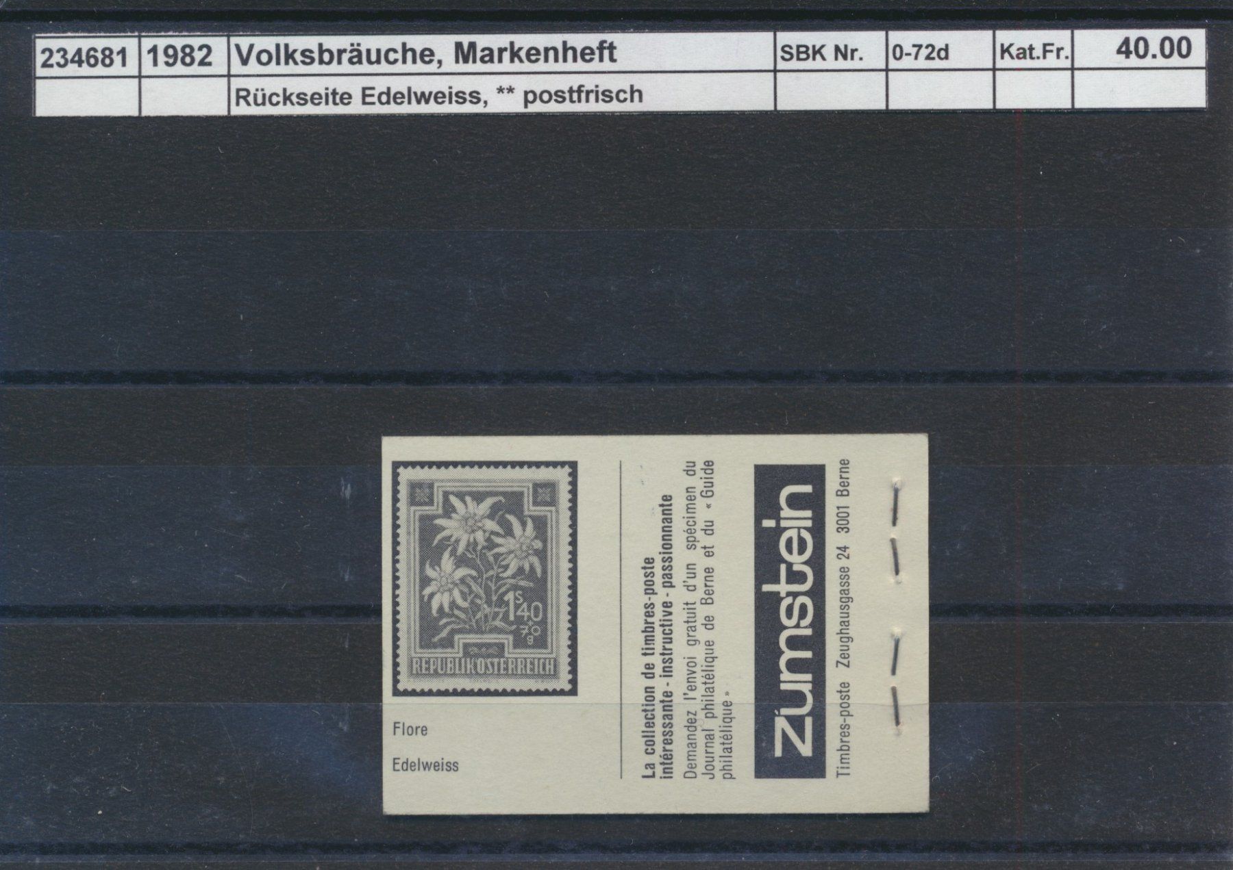 Alle Briefmarken: 1982 "Volksbräuche", Markenheftchen "grau", ** postfrisch – Neu (gemäss Beschreibung) aus Winterthur von Zupogeru 1