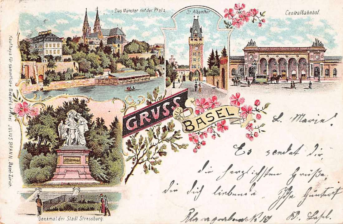 Ansichtskarten: Schöne alte Litho Gruss aus BASEL 1898 – Gebraucht aus Winterthur von SchatzchischtliWinti