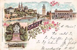 Schöne alte Litho Gruss aus BASEL 1898