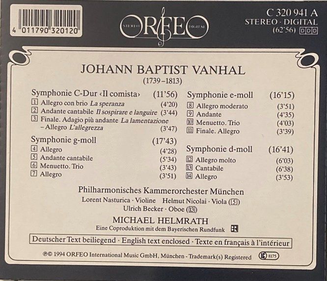 CD: Johann Baptist Vanhal - Symphonien – Usato da Grüningen venduto da azulblanco 1