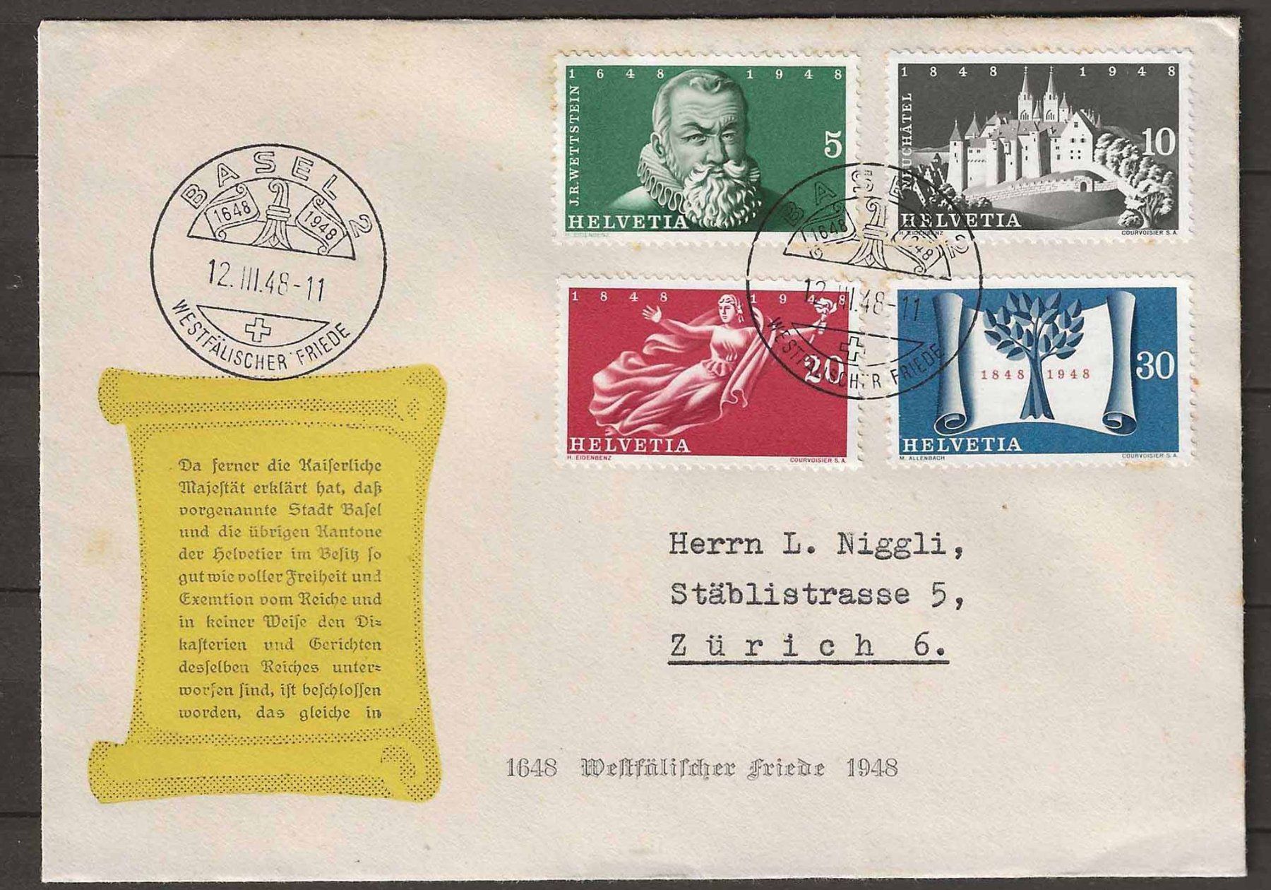 Tutti i francobolli: F281 - 100 ans constitution 1948  sur lettre – Usato da Trélex venduto da Phil_Albert