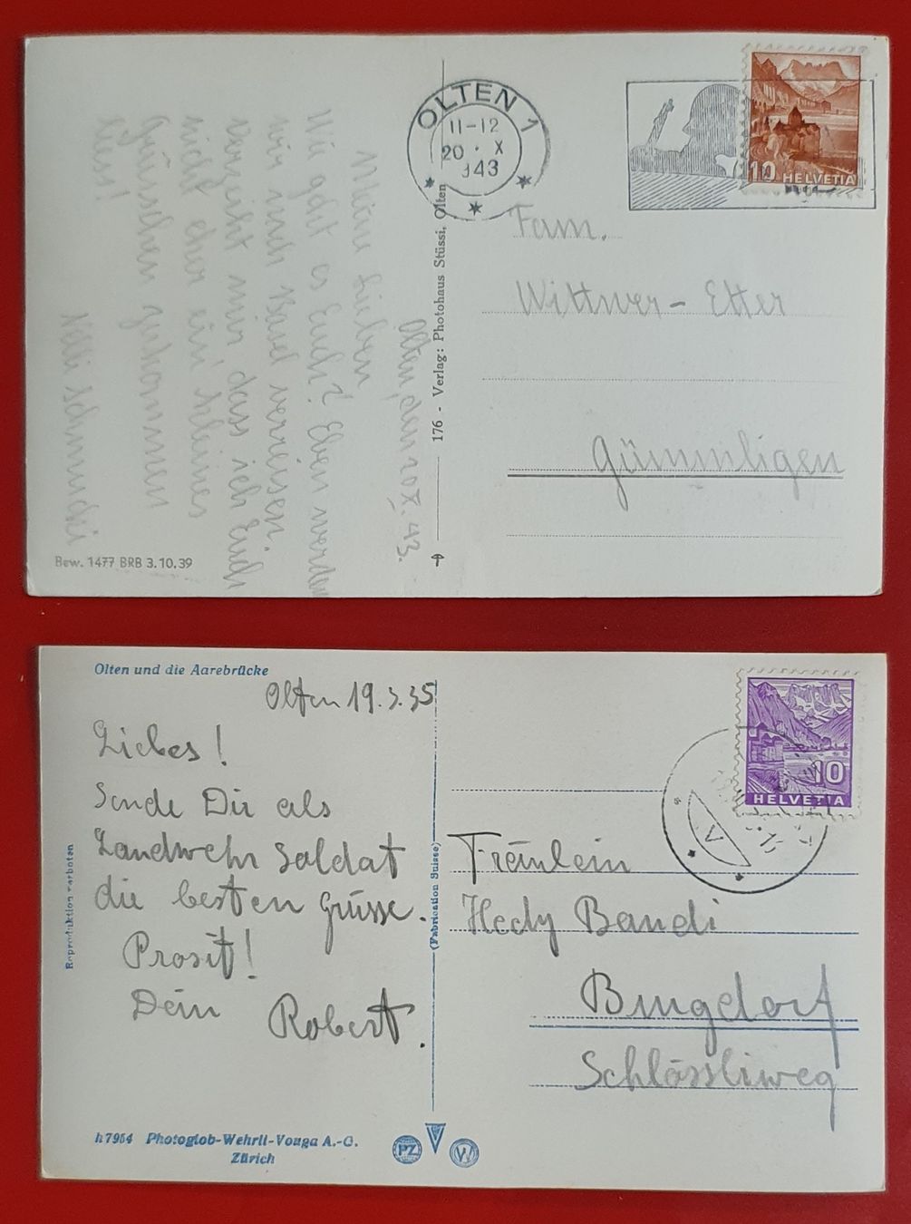 Cartoline postali: 2 Ansichtskarten Olten  - Partie an der Aare – Usato da Kreuzlingen venduto da Rschweiz1 1
