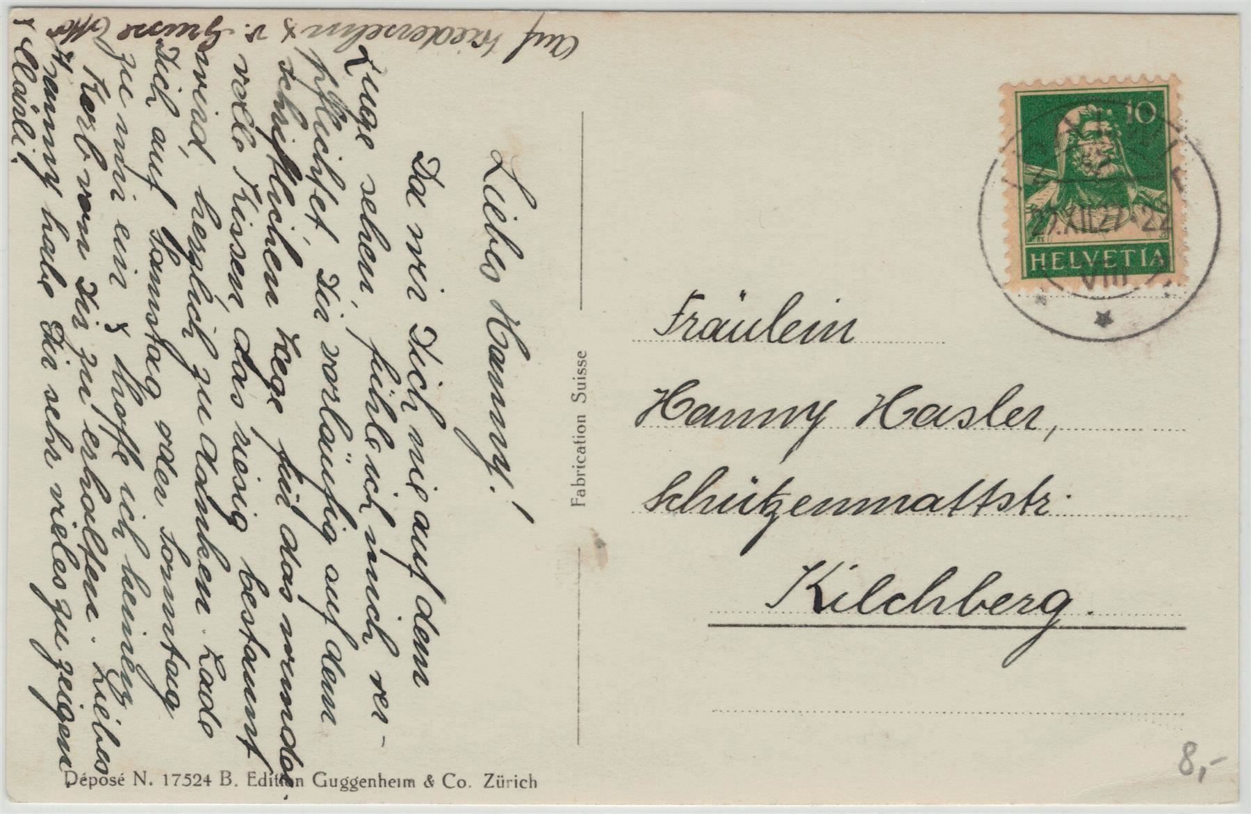 Ansichtskarten: ZH 98 THALWIL 1927 Guggenheim – Gebraucht aus Fribourg von philafri 1