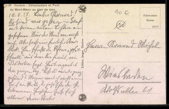 Cartoline postali: Genève, Débarcadère et Pont du Mont-B – Usato da Berlin venduto da bartko-reher 1