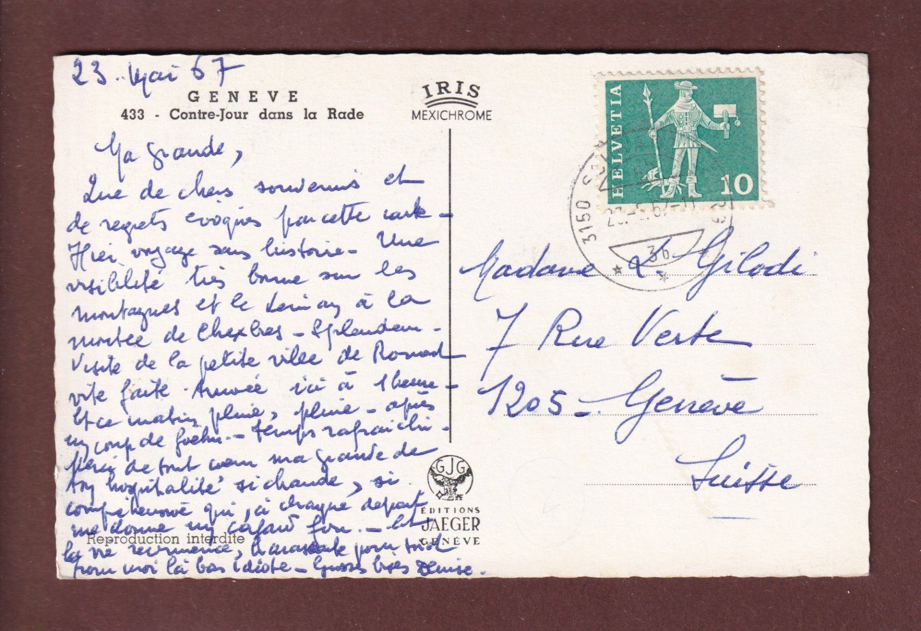 Ansichtskarten: GENEVE - Dans la rade - 1967 – Gebraucht aus Pully von nicecards 1