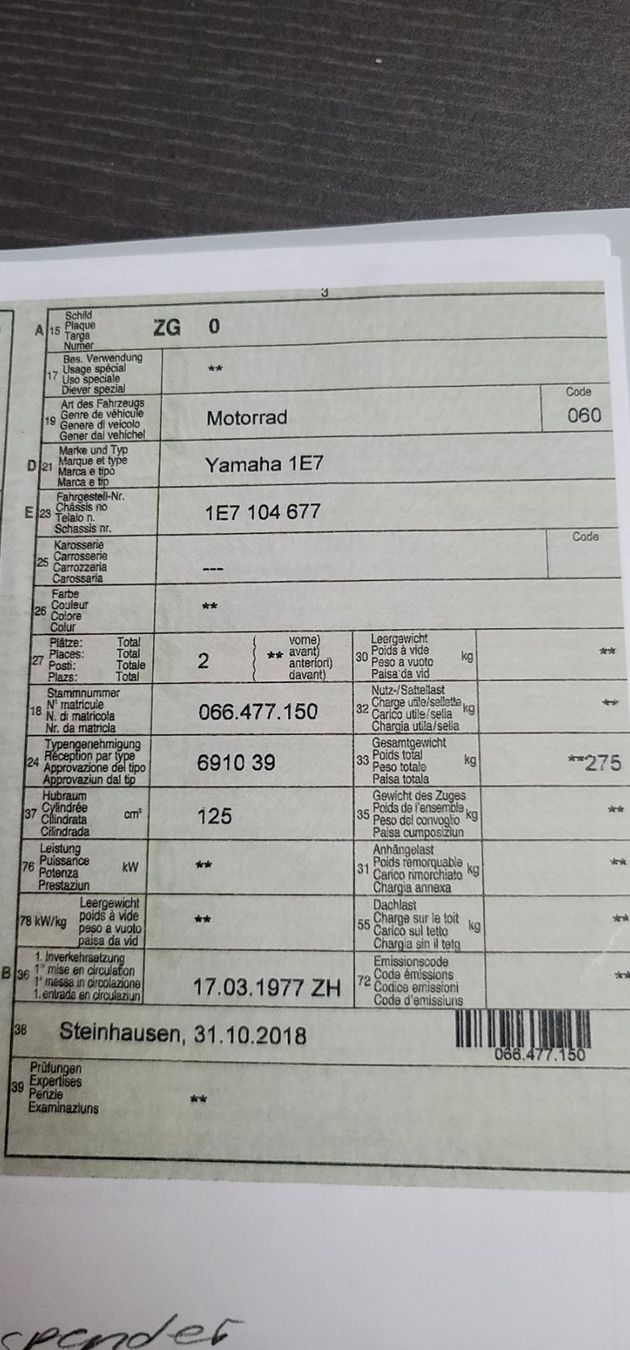 Yamaha Strada: Yamaha RD 125 1E7 Rahmen mit Ausweis – Usato da Eschenbach LU venduto da Pasaruwa 3
