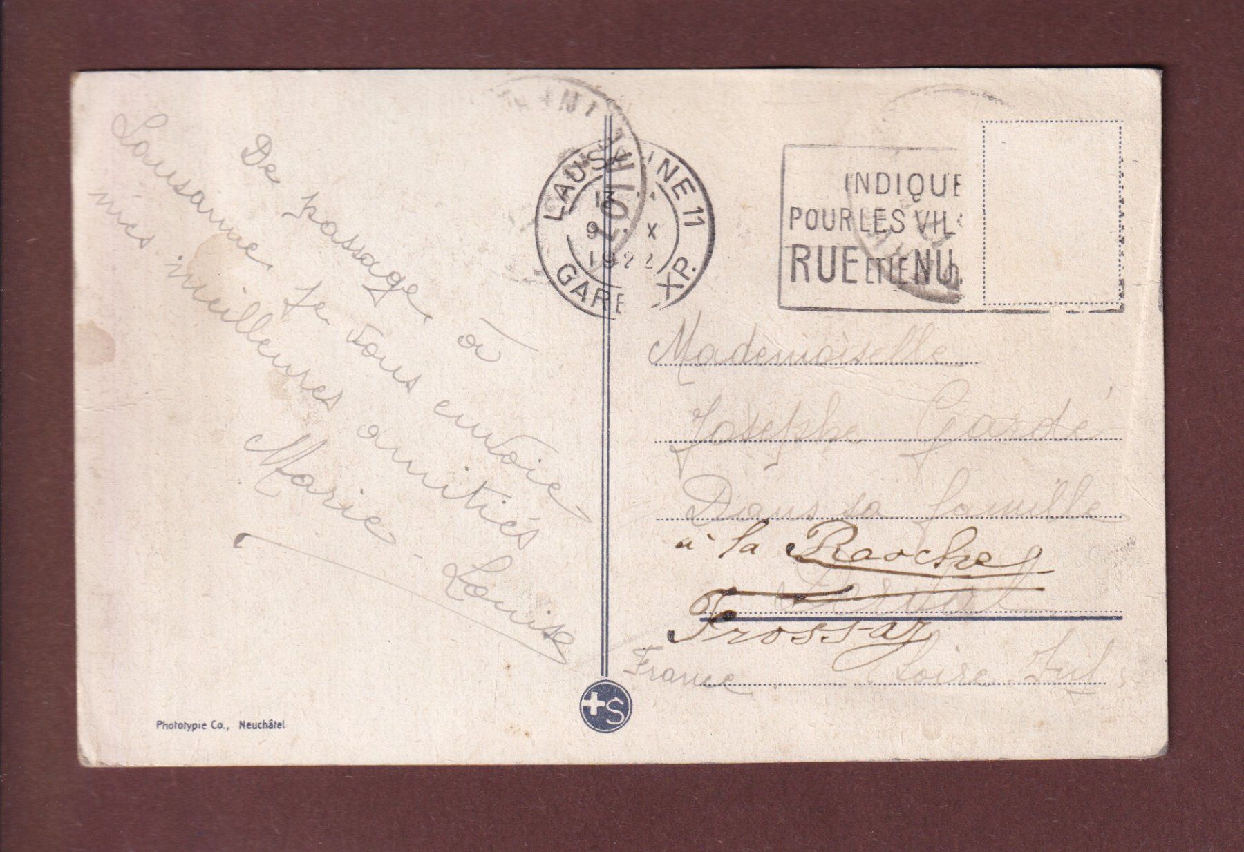 Cartes postales: LAUSANNE et environs - 1922 – D'occasion à Pully par nicecards 1