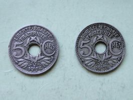 2x  5 Centimes France 1924 + 1931 Lindauer