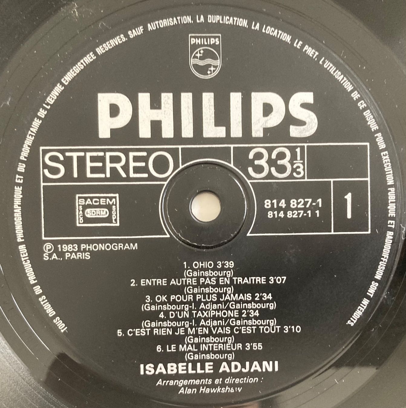 Vinyles: ISABELLE ADJANI - ISABELLE ADJANI – D'occasion à Poliez-Pittet par Newtown-Records 3