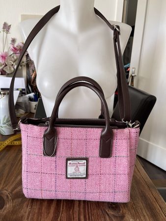 Sac à main Glen Appin Harris Tweed rose, comme neuf!