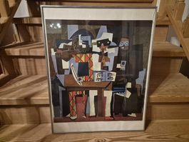 Grossformatiger Picasso Druck "Drei Musikanten", gerahmt