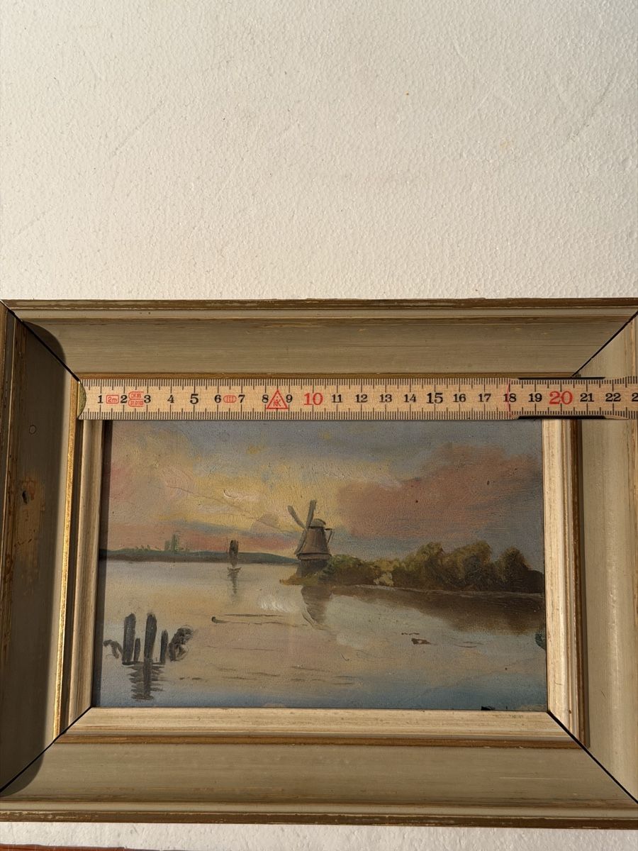 Dipinti: Vintage Framed Landscape Painting with Windmill Scene – Usato da Lausanne venduto da vas_cdb2 3