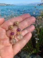 Amethyst, Citrin & Prehnit Edelstein Ohrringe Vergoldet