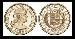Peru 1968 1/2 Libra Gold 4g selten fast FDC 