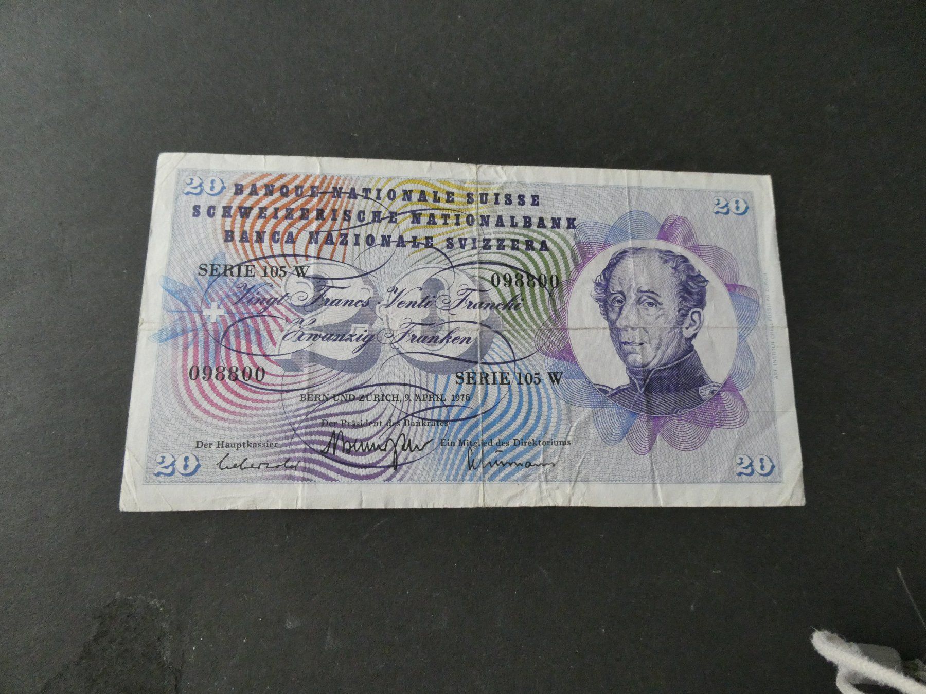 Banknoten: Schweiz 1976,  20 Franken – Gebraucht aus Hinterforst von Rohusri