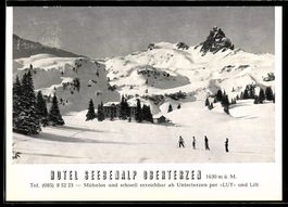 AK Oberterzen, Hotel Seebenalp, Winterlandschaft mit Skifahr