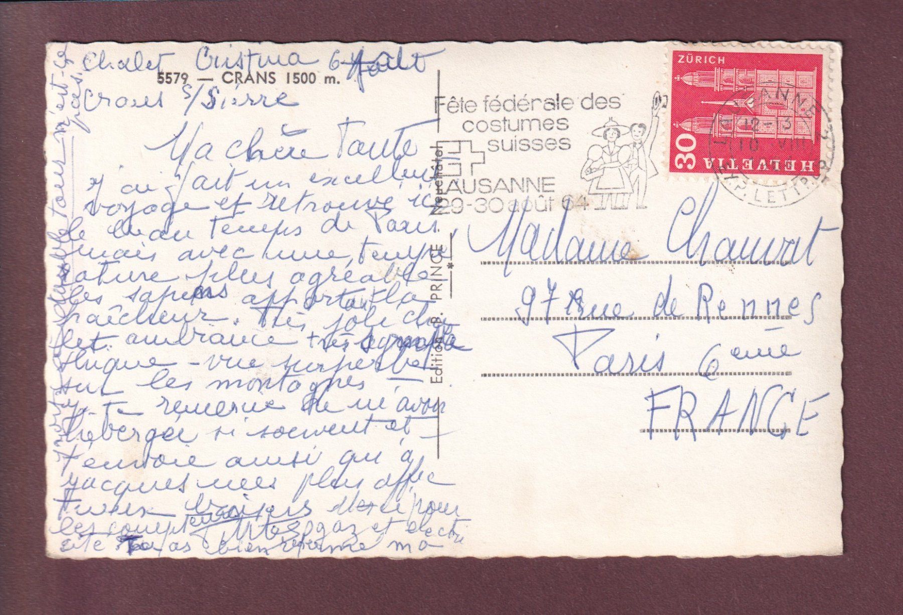 Cartoline postali: CRANS - 1964 – Usato da Pully venduto da nicecards 1