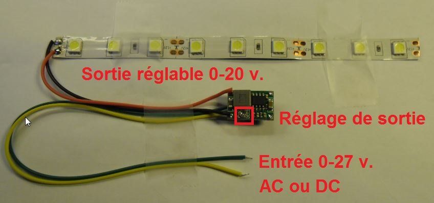 Modellini di ferrovie: Eclairage Led/régulateur IN AC/DC 0-27 Out 0-20 DC (d) – Usato da Marin-Epagnier venduto da Riccardo04