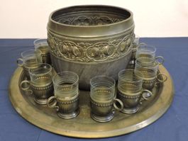 Antikes, wunderschönes Bowle-Set mit Orignialgläsern