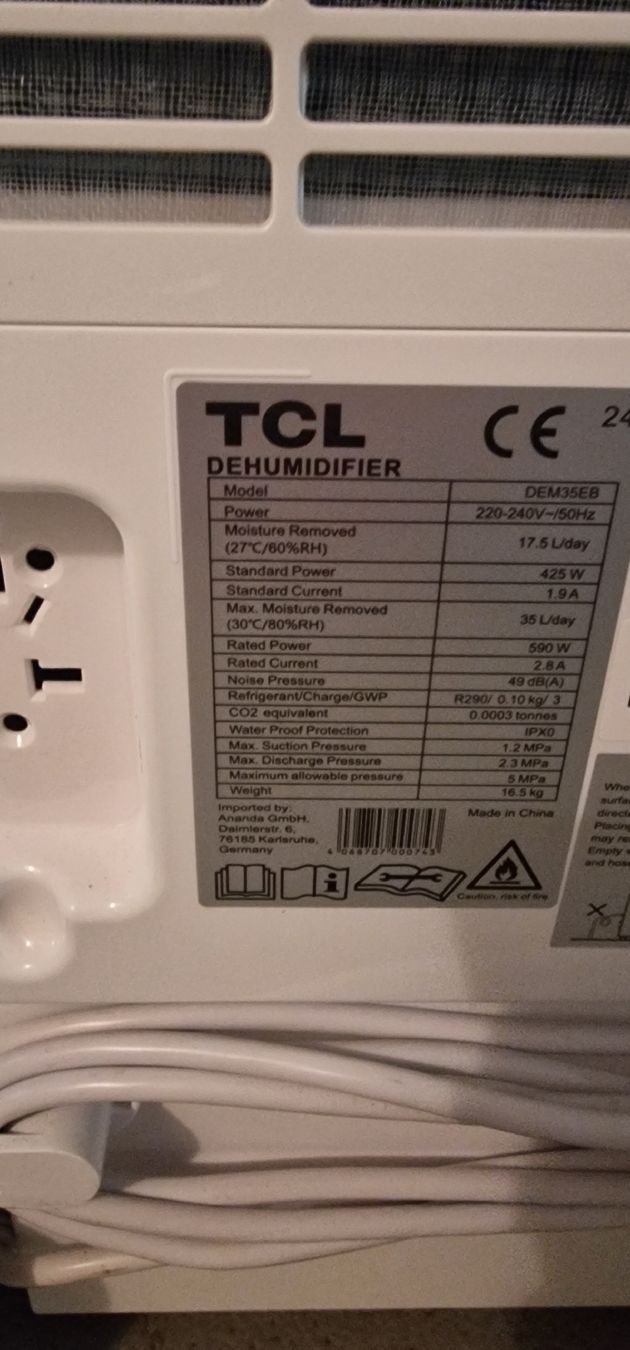 Deumidificatori: TCL Entfeuchter DEM505B gebraucht – Nuovo (secondo la descrizione) da Steinhausen venduto da NaDaLe17 3