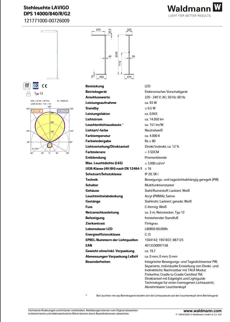 Lampade: LED Waldmann Stehleuchte LAVIGO G2 mit PIR Sensor – Usato da Niedergösgen venduto da Macale97 2