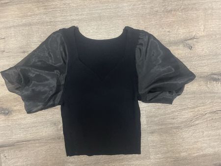 Sheer Sleeve Black Top - Size Small - Perfect for Autumn!