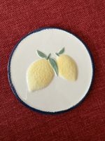Sommerliche Wandplatte Keramik Zitrone, handbemalt, neu