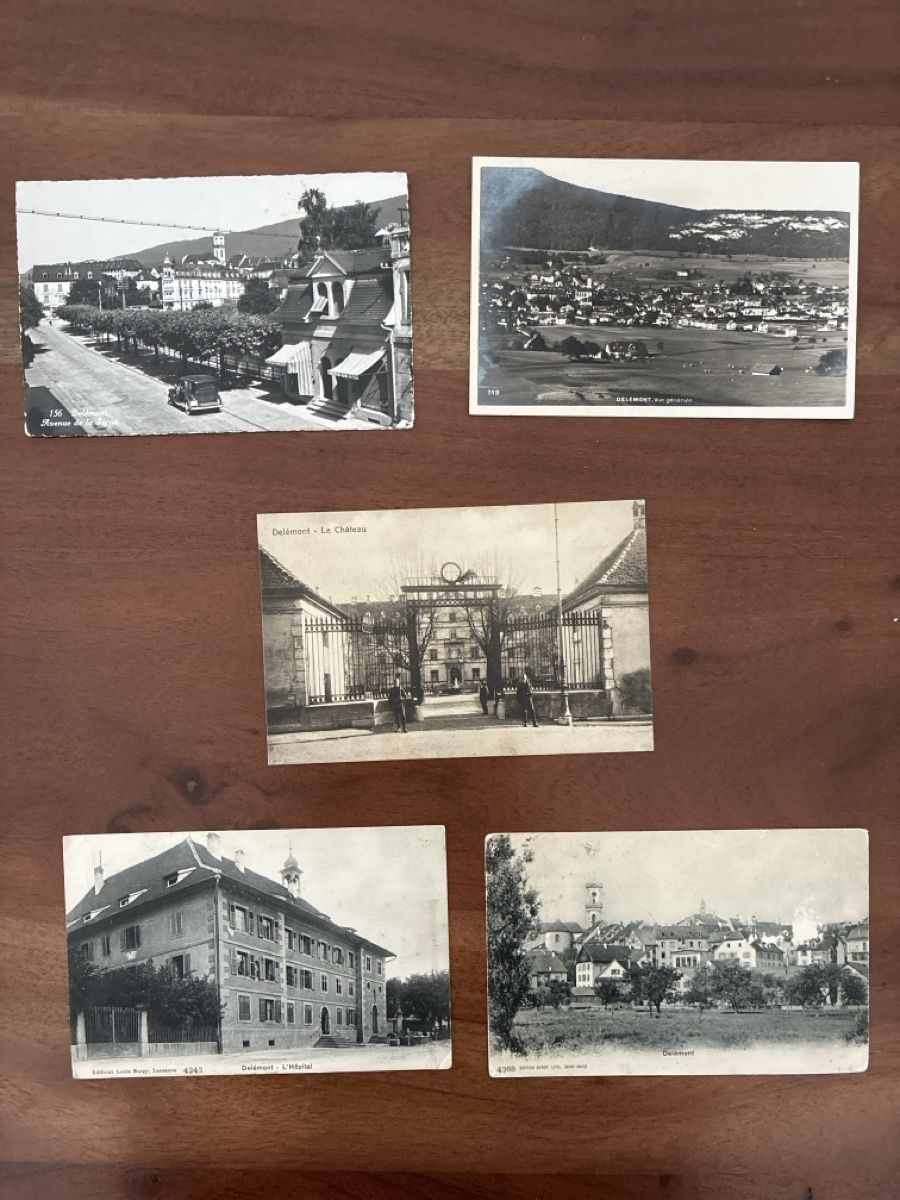 Cartoline postali: 5 Ansichtskarten Schweiz von Delémont JU – Usato da Oftringen venduto da Cla.vD.74