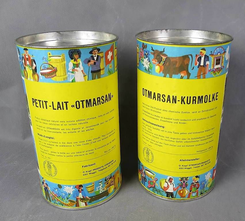 Tutte le decorazioni: 2 vintage Blech-Boxen "otmarsan kurmolke" – Usato da Zürich venduto da 1.Simon