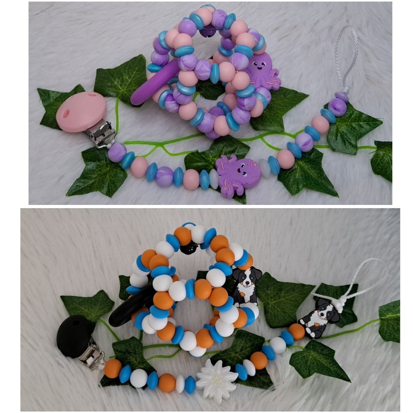 Succhiotti & catenelle porta ciuccio: Set Nuggiketteli + Motorikball Tintenfisch oder Hund – Nuovo e nell'imballaggio originale da Oberurnen venduto da rotty80