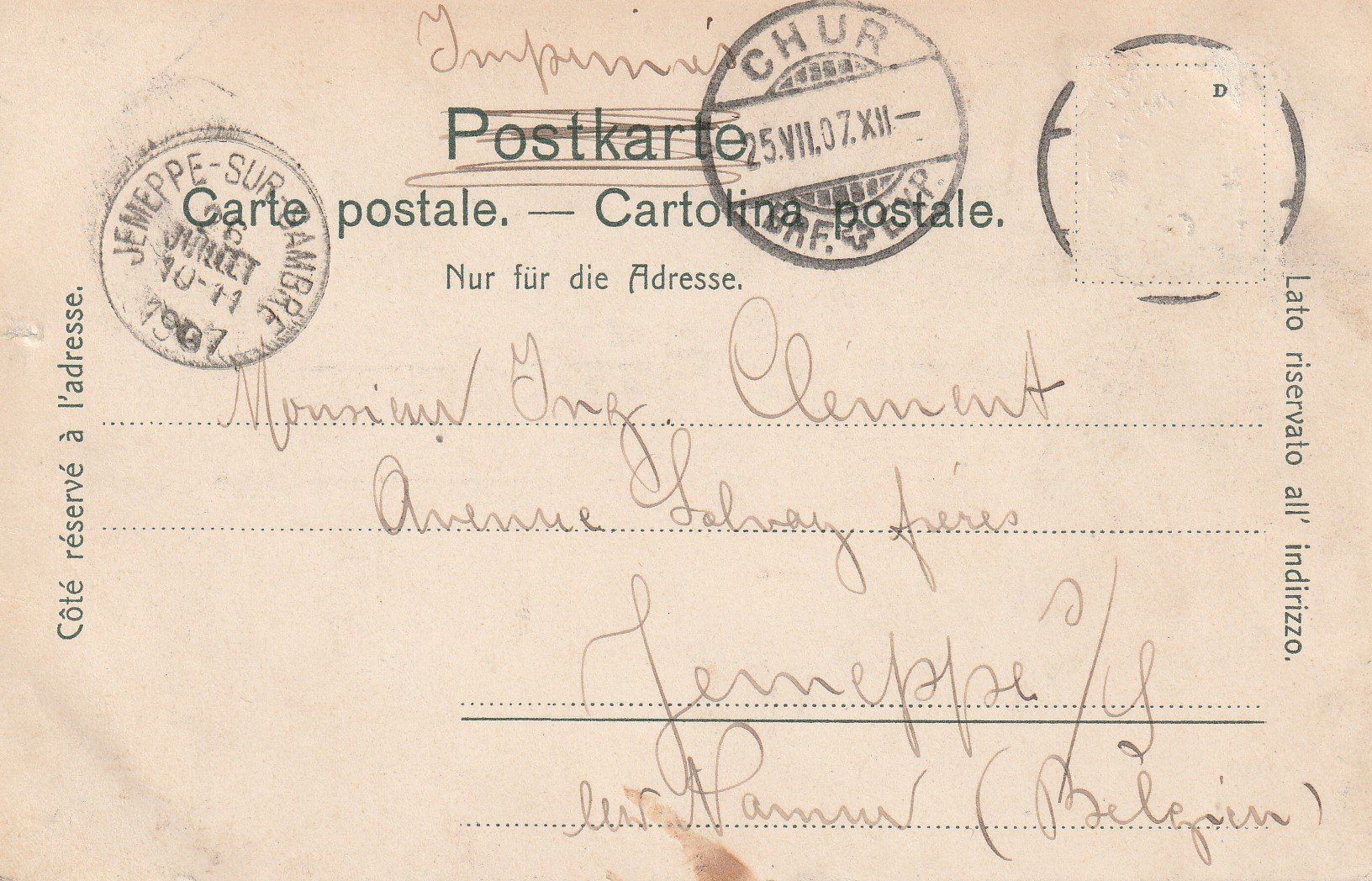 Ansichtskarten: AK Arosa - gel. 25.7.1907 – Gebraucht aus Fribourg von schnalla92 1