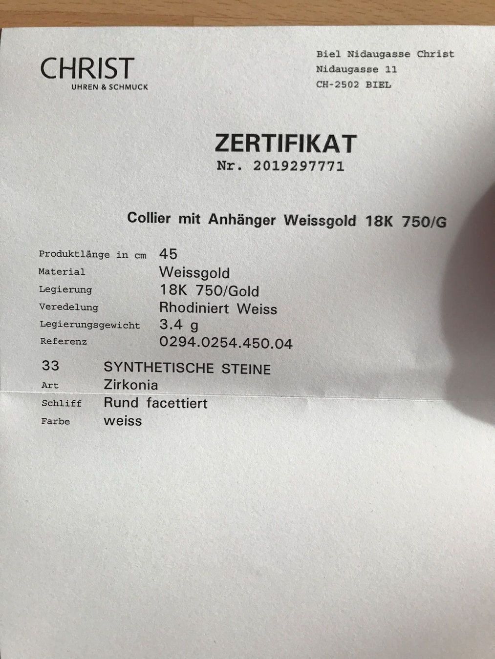 Ketten: Weissgold collier mit Anhänger 18K – Neu und originalverpackt aus Pieterlen von Ksenia3003 3