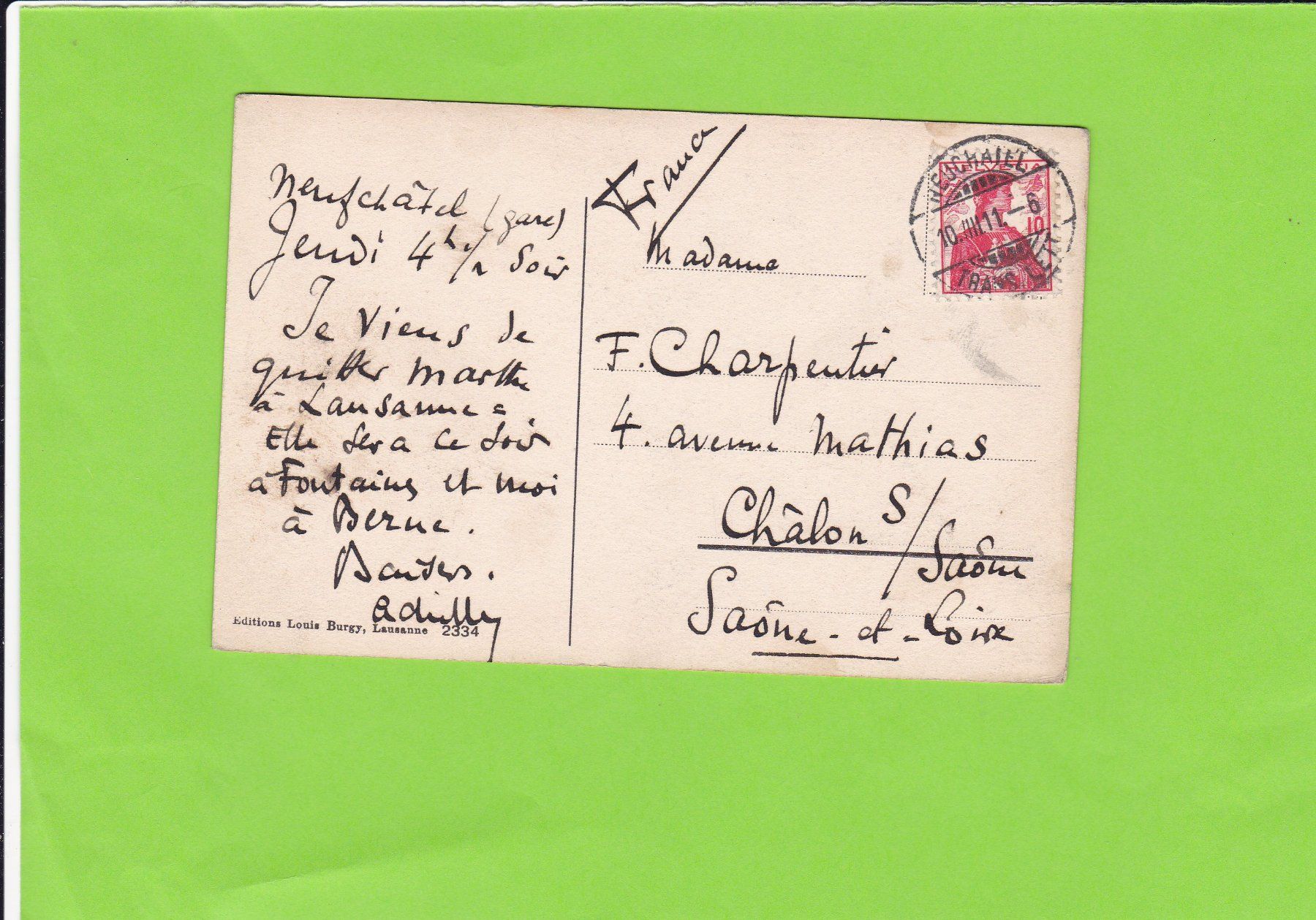 Cartoline postali: Neuchâtel et les Alpes 1911 – Usato da St. Peterzell venduto da neckertal 1