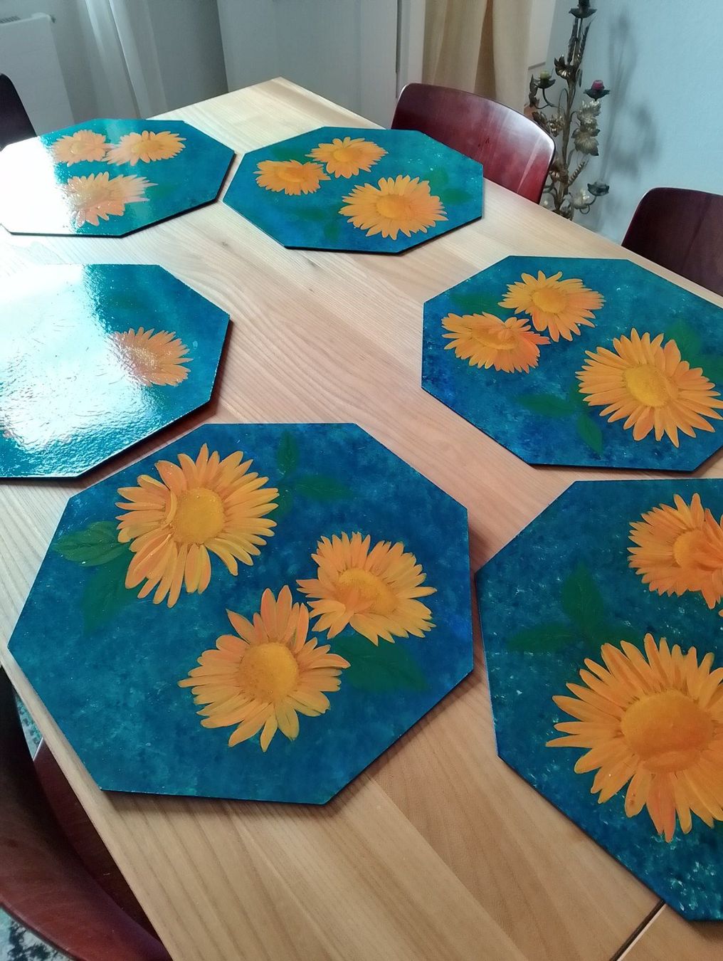 Sottobicchieri: 6 handgemalte Tischsets Sonnenblumen UNIKATE! – Usato da Luzern venduto da Seri4 6