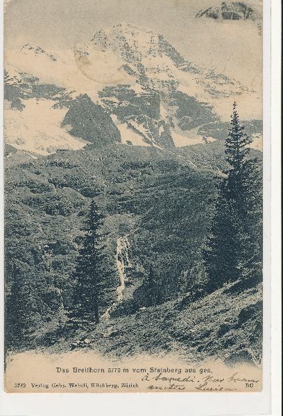 Cartoline postali: Steinberg - das Breithorn + 1906 – Usato da Emmenbrücke venduto da teestube