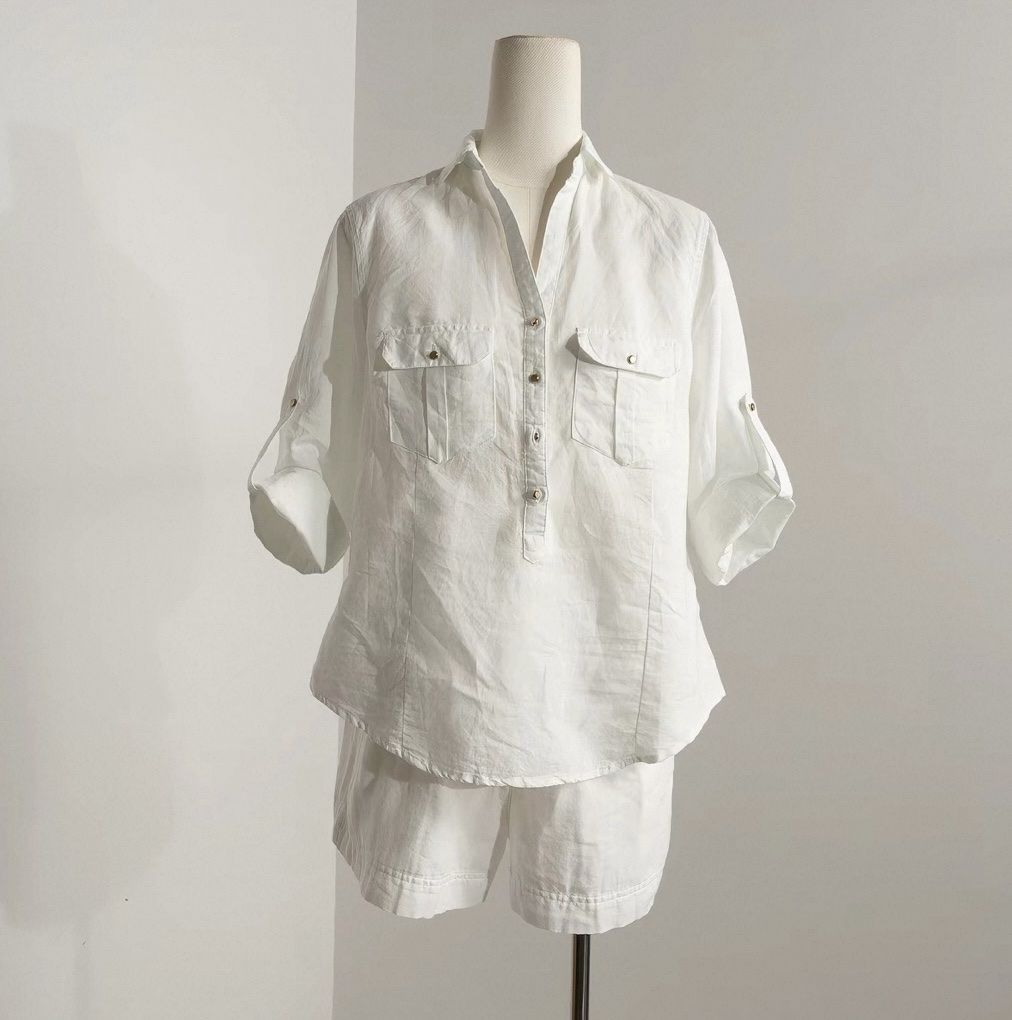 Camicette: Weißes Damen-Leinenhemd, Größe M, 100 % Leinen – Nuovo e nell'imballaggio originale da Veyras venduto da ValClasse 2